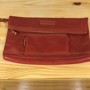 Longchamp Leather foldover clutch burnt orange